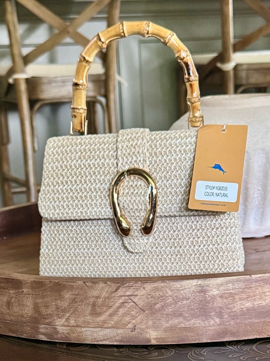 Tommy Bahama Handbags - Brand New Tommy Bahama Woven Cream Top-Handle Bag with Bamboo Handle